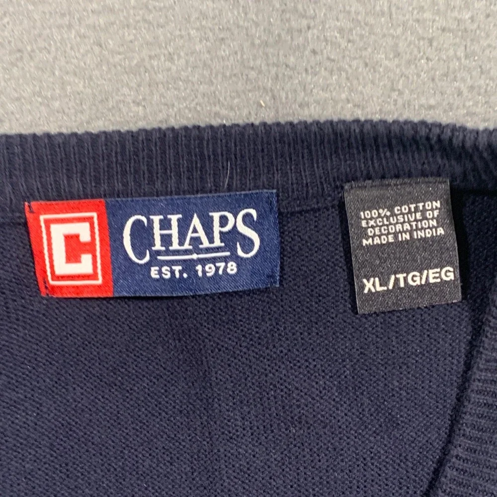 Chaps Sweater Vest Mens XL Navy Blue Argyle Cotton V-Neck Preppy Classic Knit